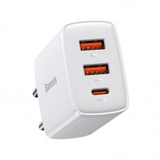 Tinklo įkroviklis 220V 2xUSB + USB C 3A 30W greito krovimo (QC 3.0) baltas (white) Baseus CCXJ-E02